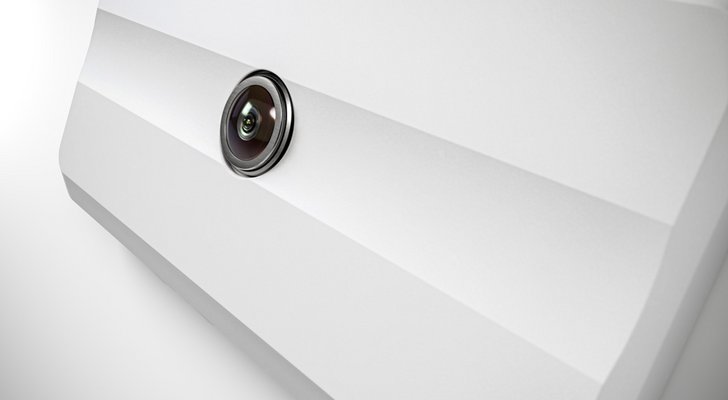Xovis APF sensor close-up showing integrated wide-angle camera lens