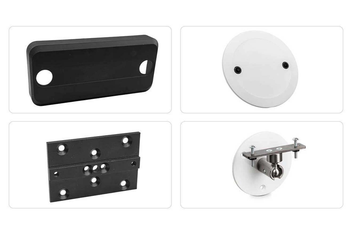 Xovis mounting accessories including sensor cover, brackets, and adapters