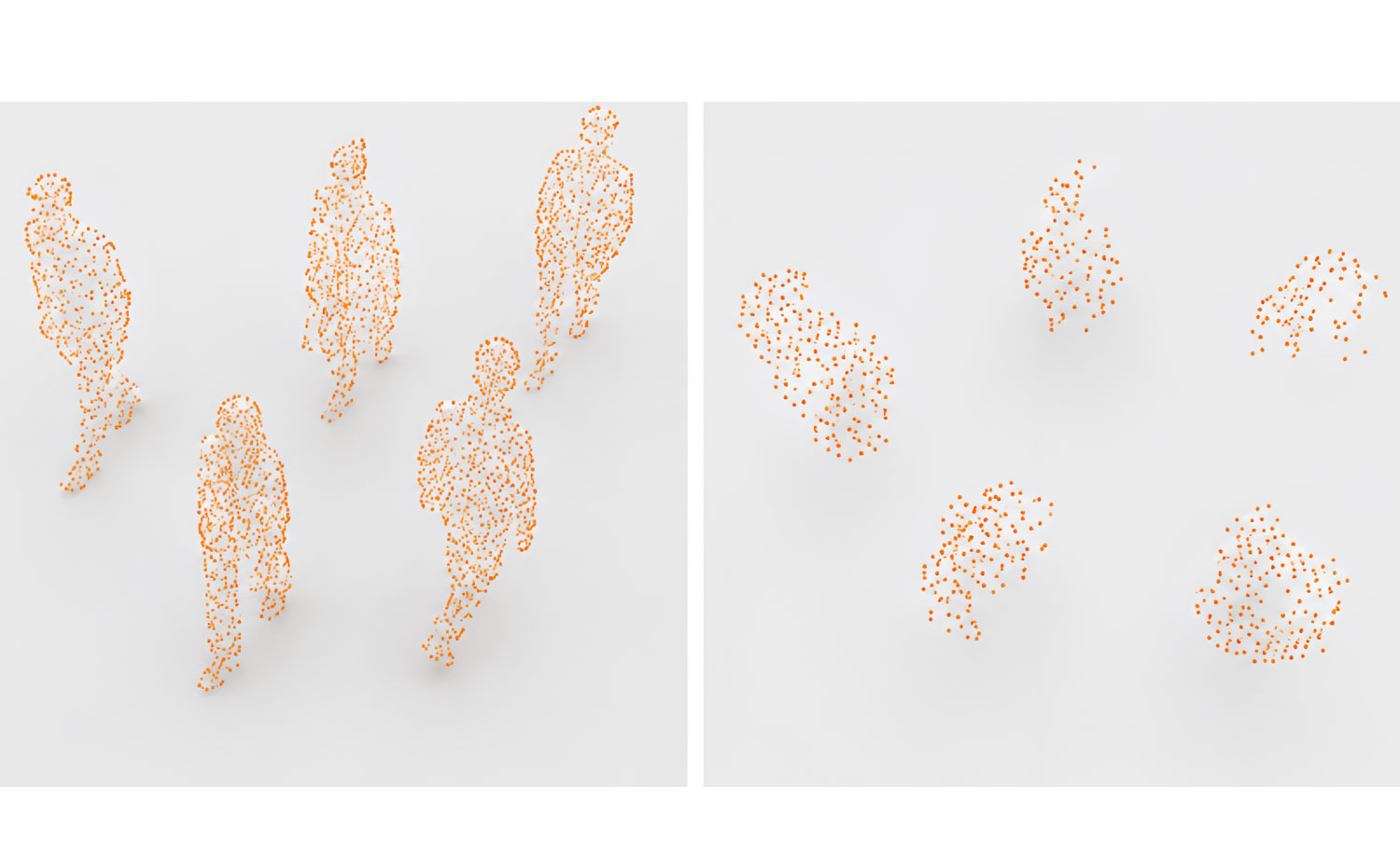 Point-cloud silhouettes of walking people from side and top views